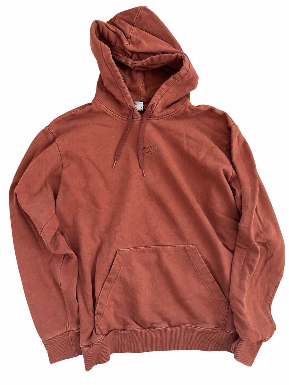 Reebok Classics Garment Dyed Hoodie Mens M Rust Brown Tonal Logo Pullover